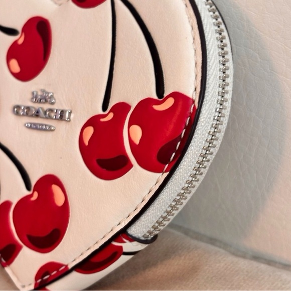 Coach Cherry Print Heart Coin Purse CZ477 Red Cherry Mini Zip Pouch - Picture 4 of 11